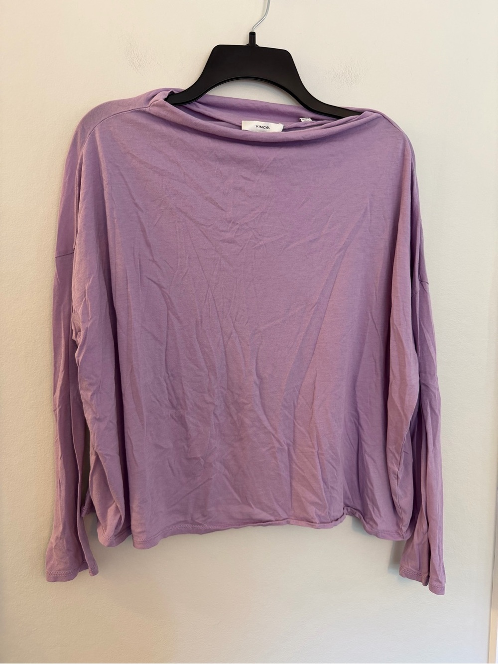 Vince Purple Pima Cotton Boat Neck Long Sleeve Top Medium